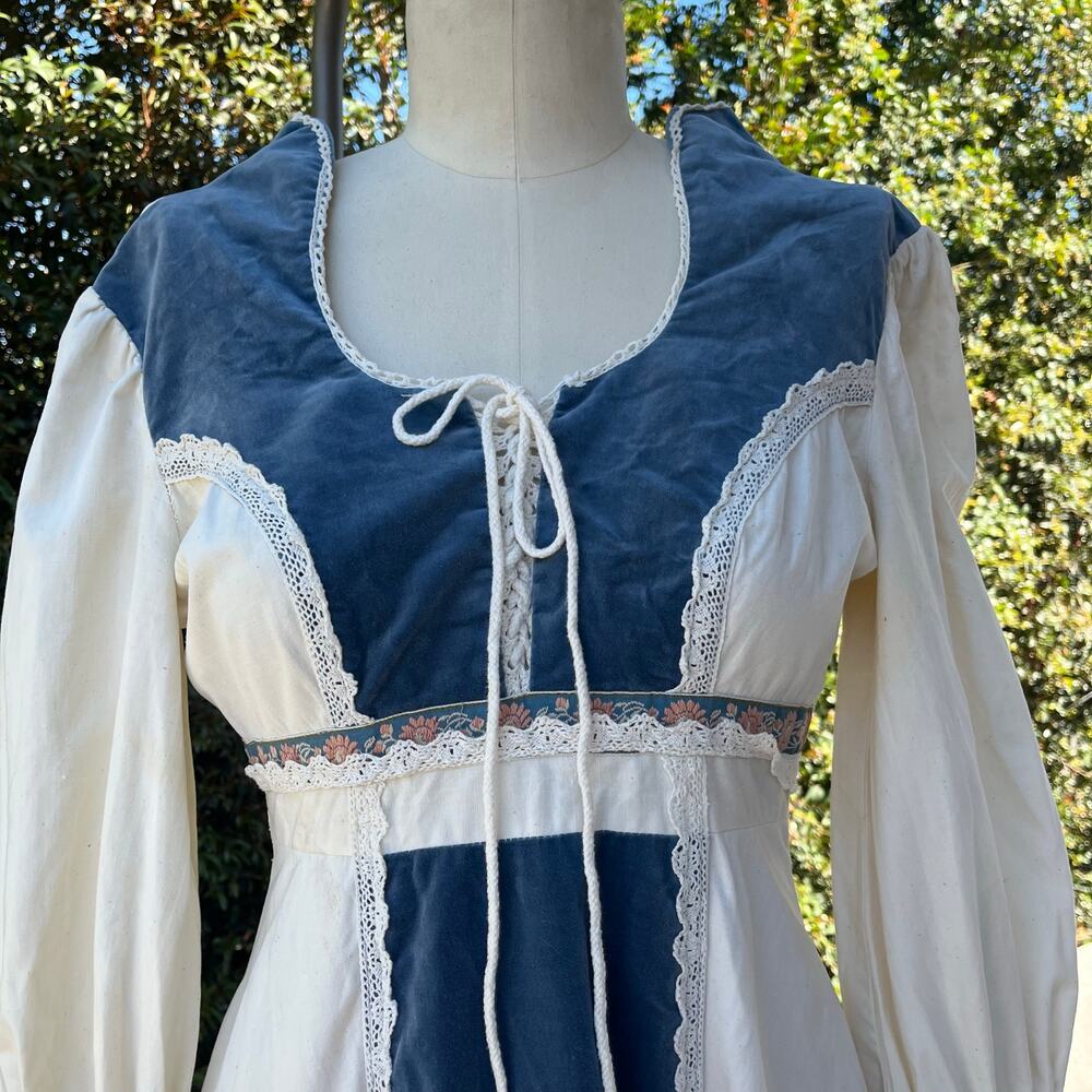 Vintage Gunne Sax By Jessica Cotton Velvet Prairie Renaissance Dress - Picture 15 of 15
